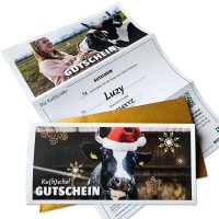 Ansicht der Gutscheine für das Kuhkuscheln