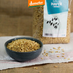 Haferkörner aus Kuhhorst in einer kleinen Schale auf...